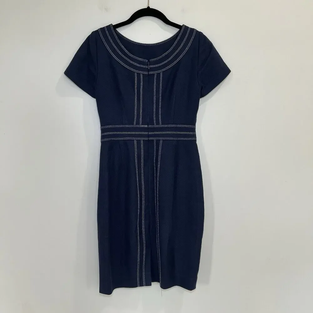 Boden Kitty Sheath Textured Midi Dress Size‎ U.S. 2R UK 6R Navy